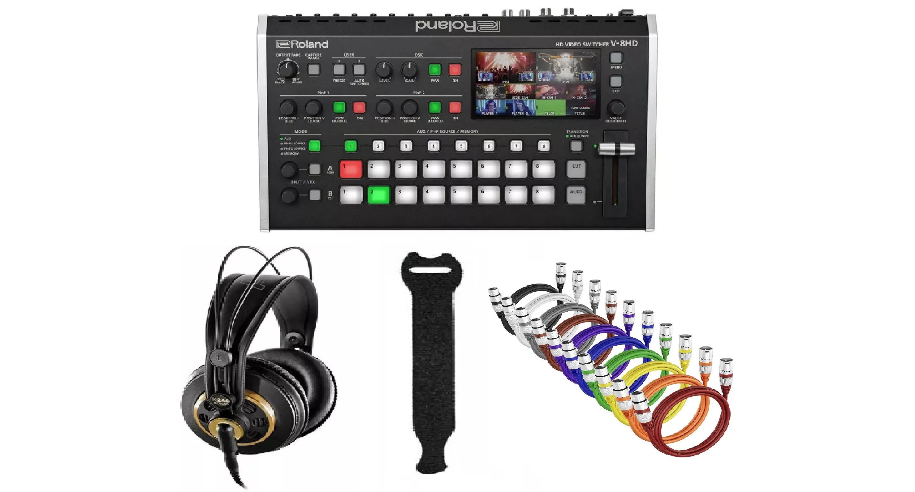 Roland  VR-6HD W/XLR to XLR Microphone Cable (1 Feet, 10 Pack)  AKG K-240 Pro Headphones & 10-Pack Straps